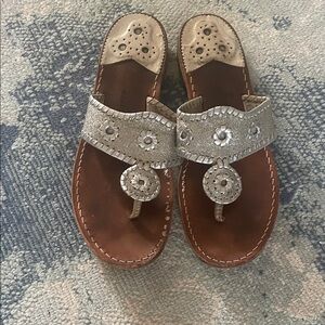 Jack Rogers Silver Leather Palm Beach Sandals - Women's